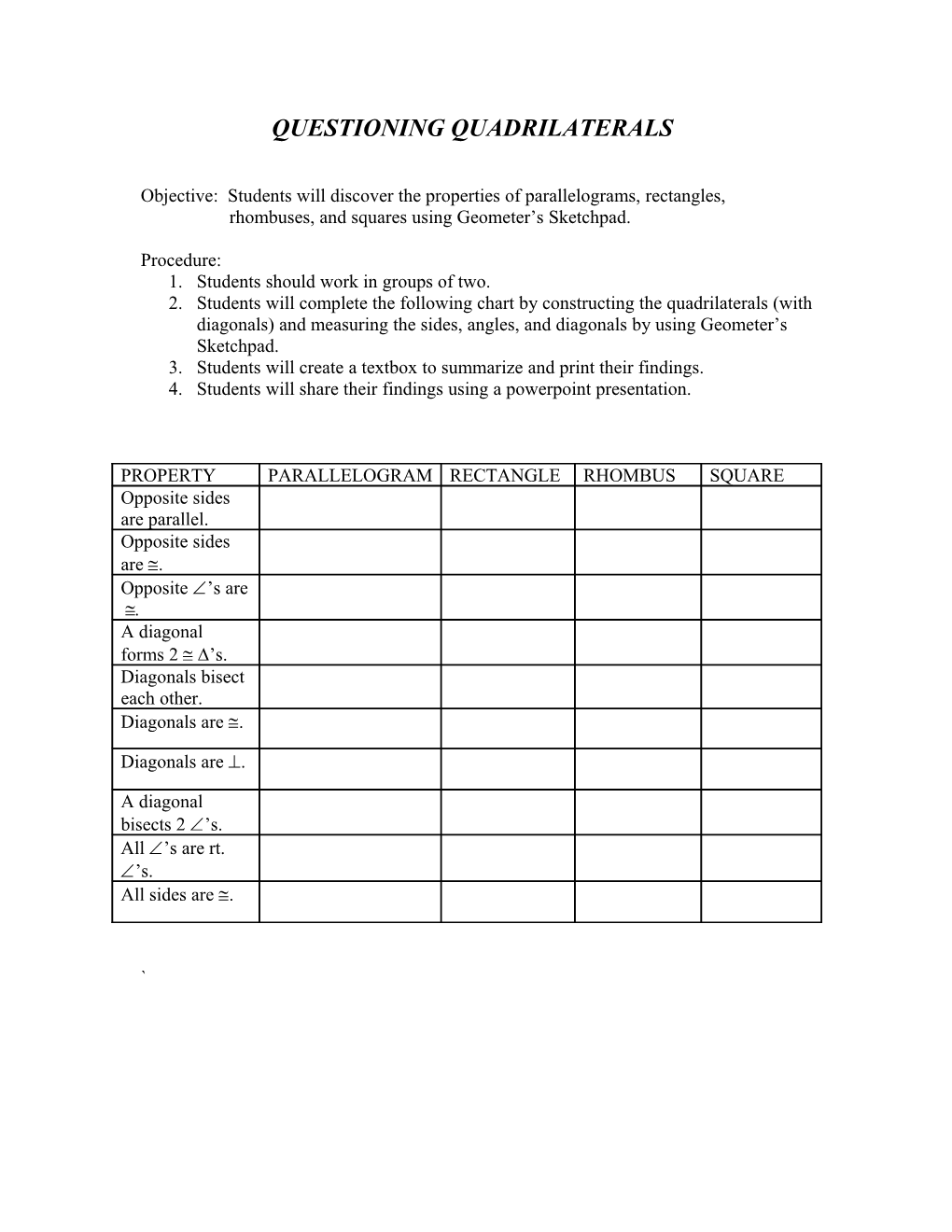 Questioning Quadrilaterals