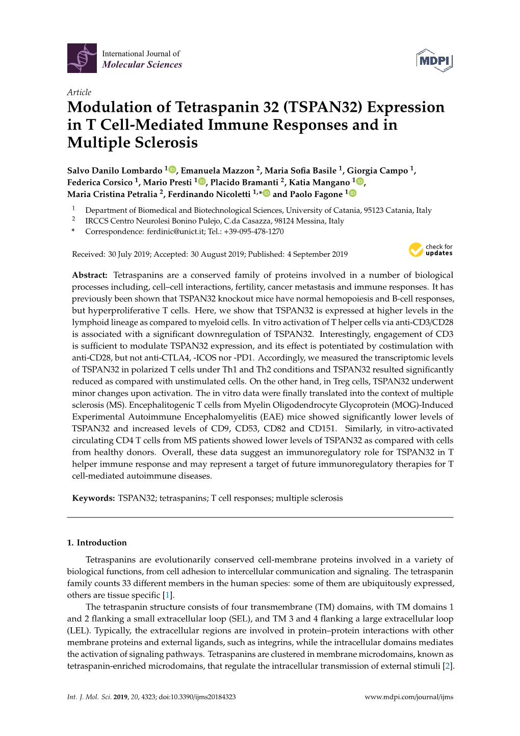 TSPAN32) Expression in T Cell-Mediated Immune Responses and in Multiple Sclerosis