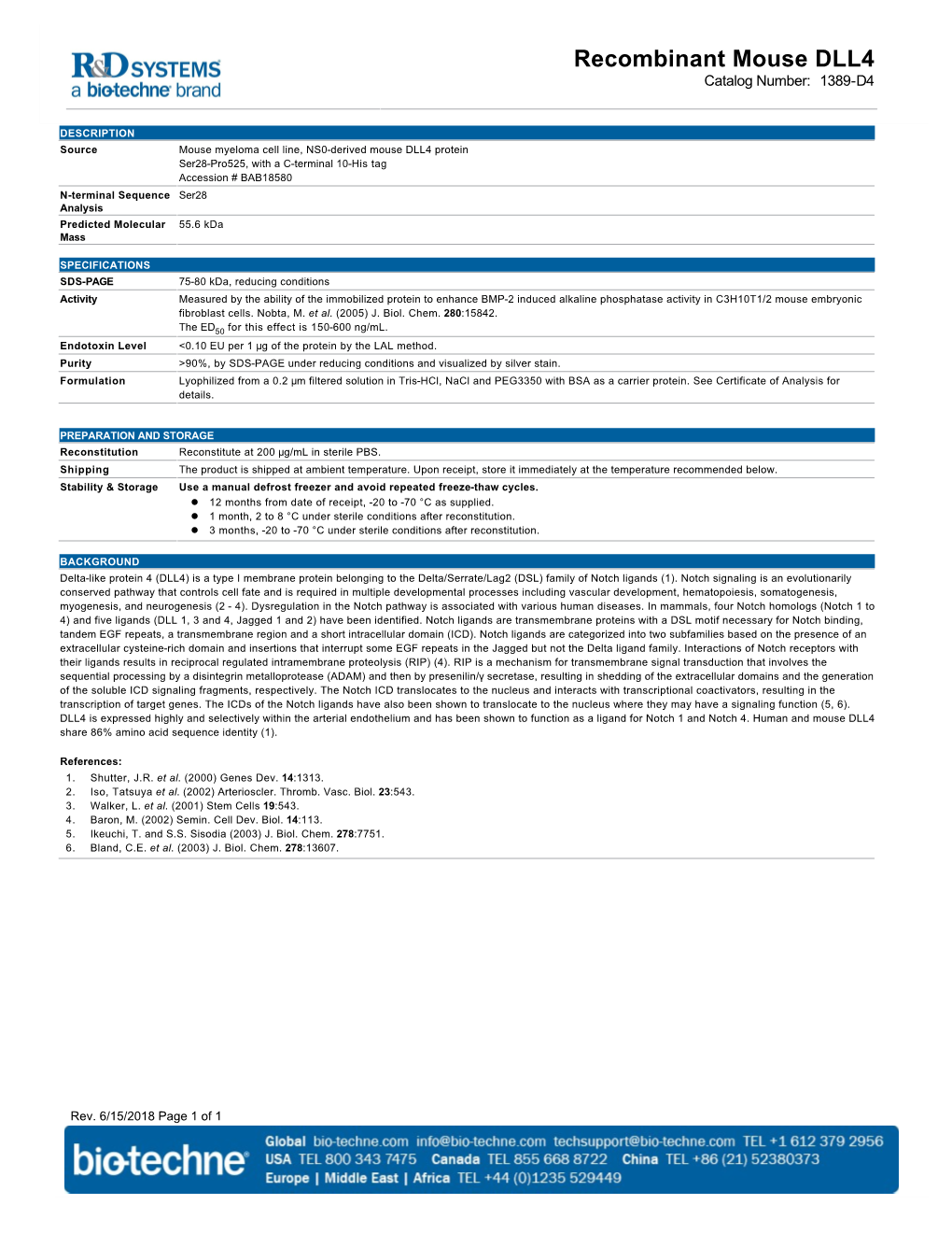 Recombinant Mouse DLL4 Catalog Number: 1389-D4