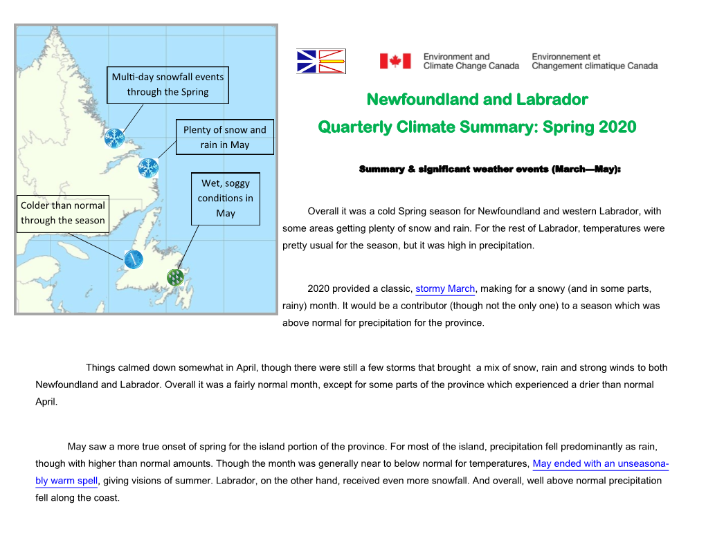 Newfoundland and Labrador Quarterly Climate Summary: Spring