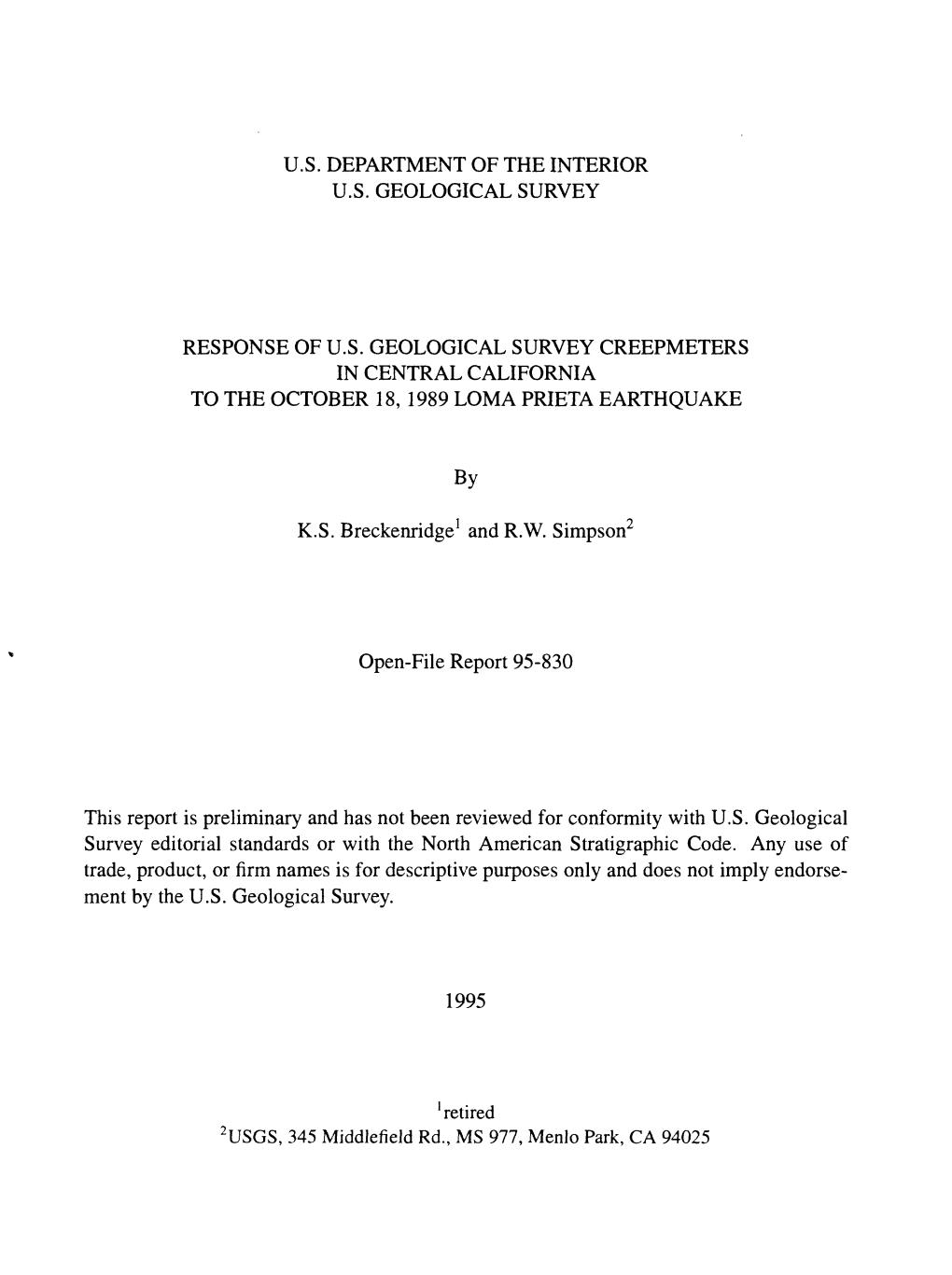 Response of Us Geological Survey Creepmeters In