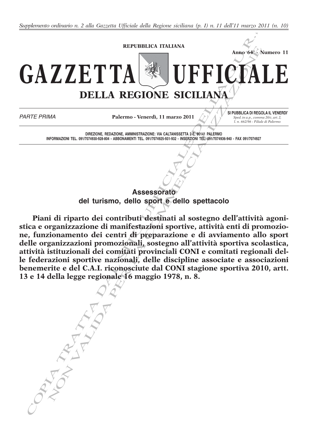 Gazzetta Ufficiale Della Regione Siciliana (P