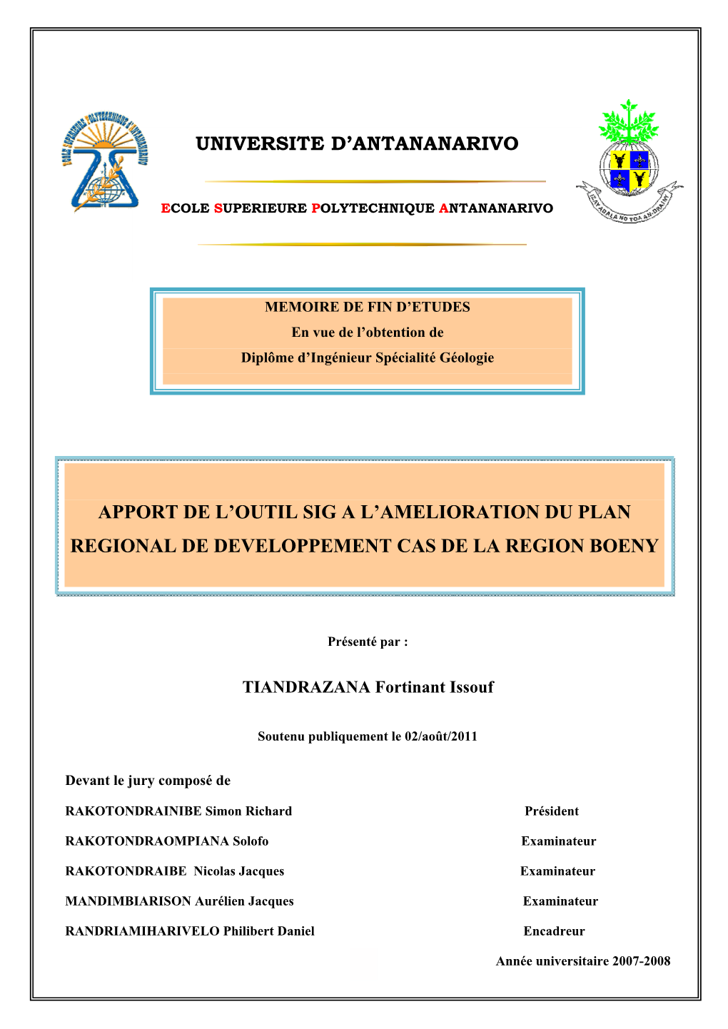 Apport De L'outil Sig a L'amelioration Du Plan