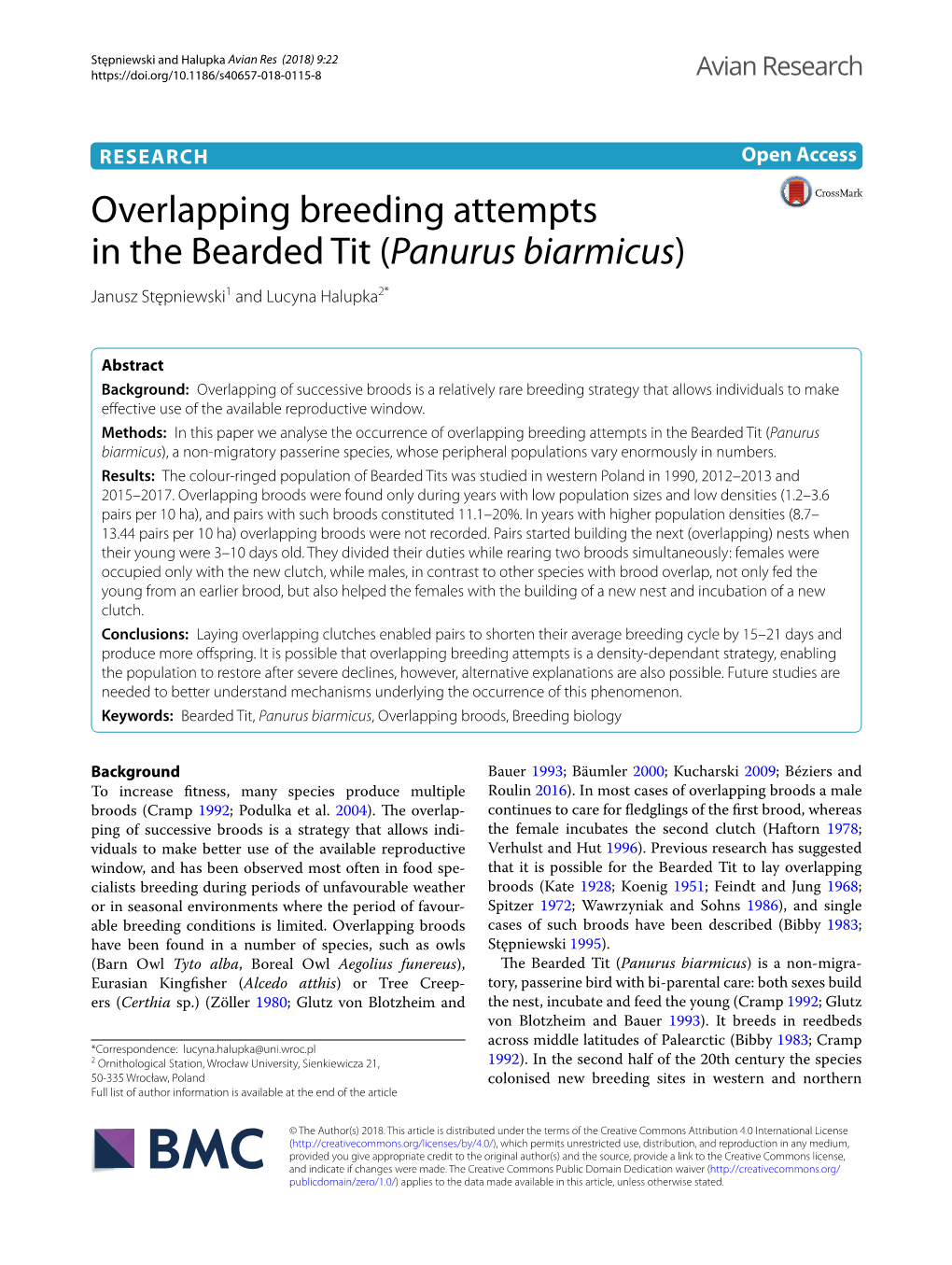 Overlapping Breeding Attempts in the Bearded Tit (Panurus Biarmicus) Janusz Stępniewski1 and Lucyna Halupka2*