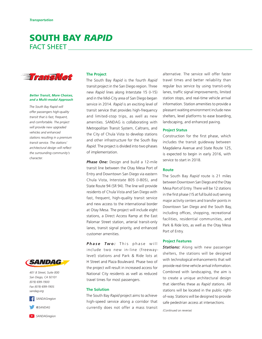 South Bay Rapid Fact Sheet