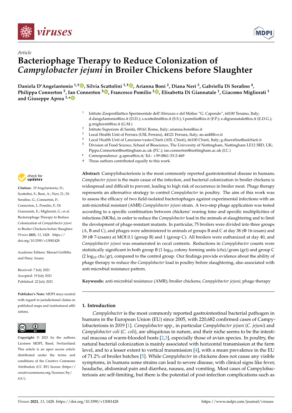 Bacteriophage Therapy to Reduce Colonization of Campylobacter Jejuni in Broiler Chickens Before Slaughter