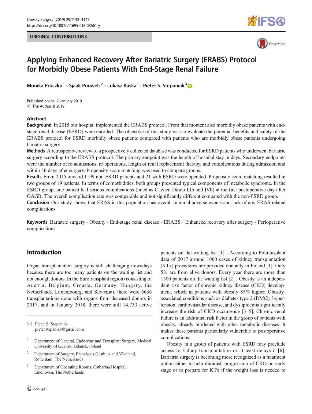 Applying Enhanced Recovery After Bariatric Surgery (ERABS) Protocol for Morbidly Obese Patients with End-Stage Renal Failure