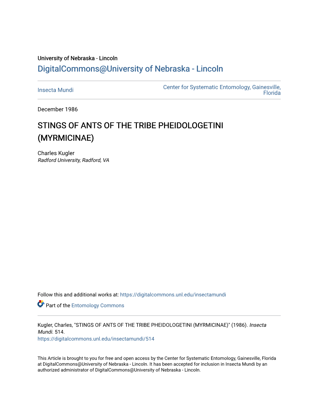 Stings of Ants of the Tribe Pheidologetini (Myrmicinae)