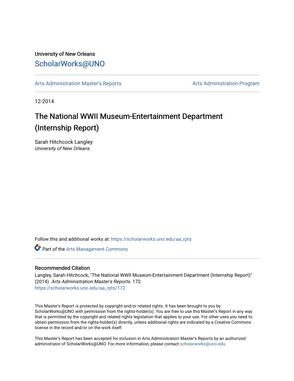 The National WWII Museum-Entertainment Department (Internship Report)