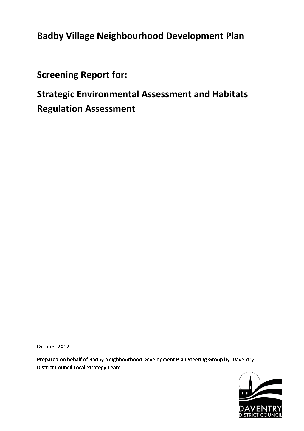 Badby Village Neighbourhood Development Plan Screening