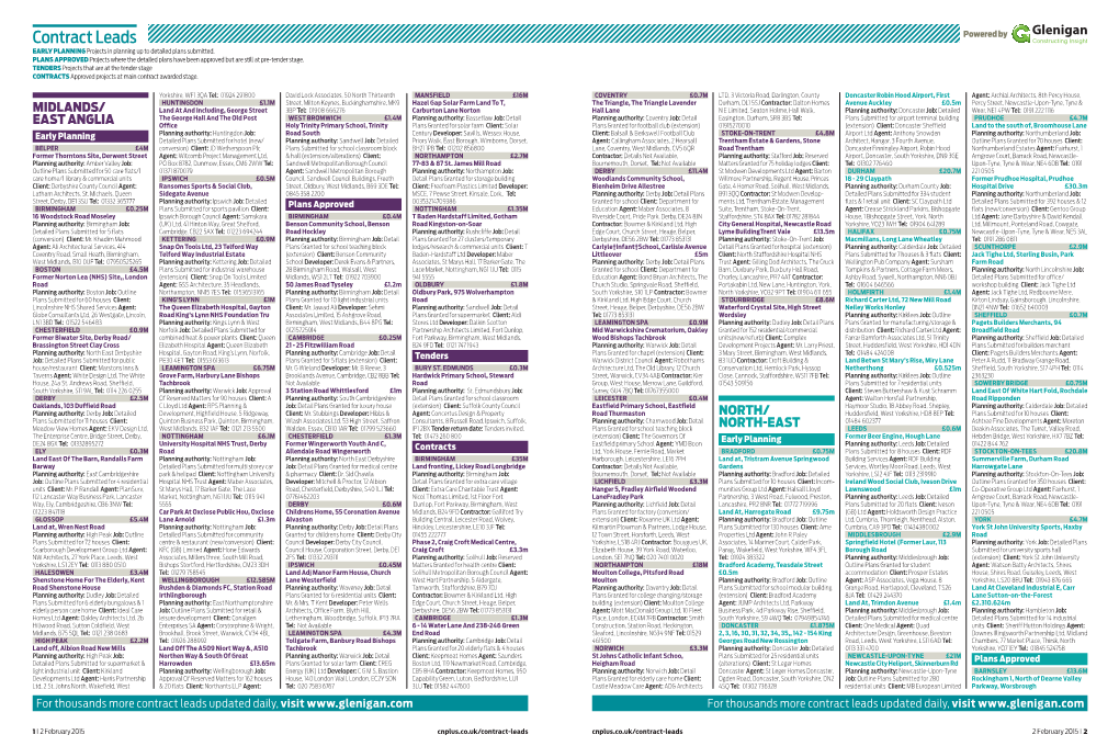 Contract Leads Powered by EARLY PLANNING Projects in Planning up to Detailed Plans Submitted