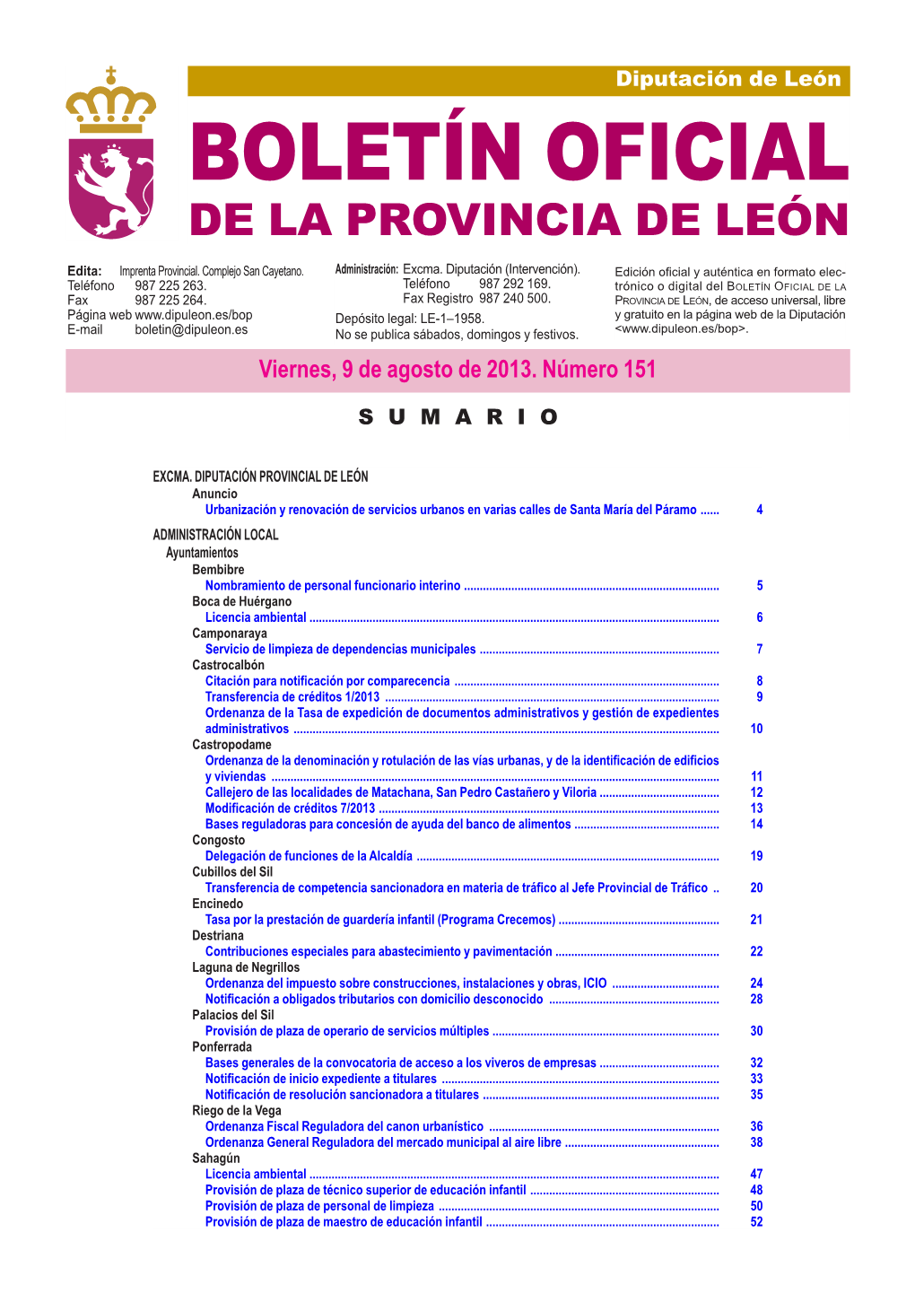 Boletín Oficial De La Provincia De León