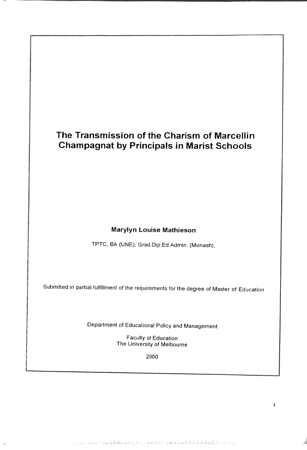 The Transmission of the Charism of Marcellin Champagnat by Principals in Marist Schools
