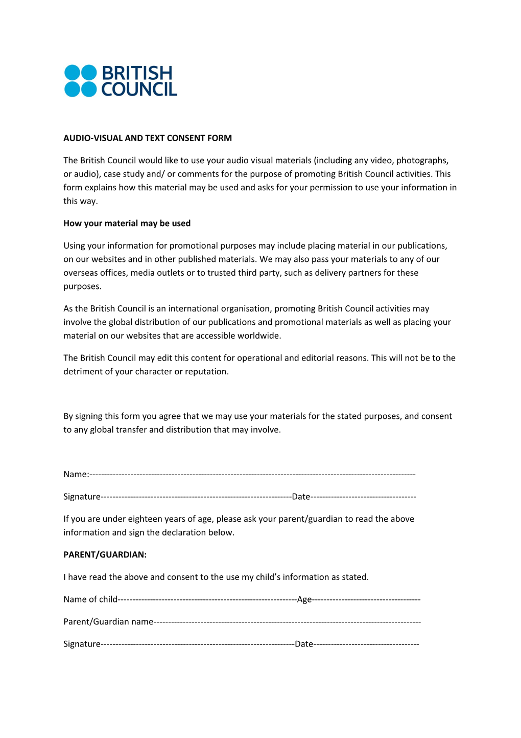 Audio-Visual and Text Consent Form