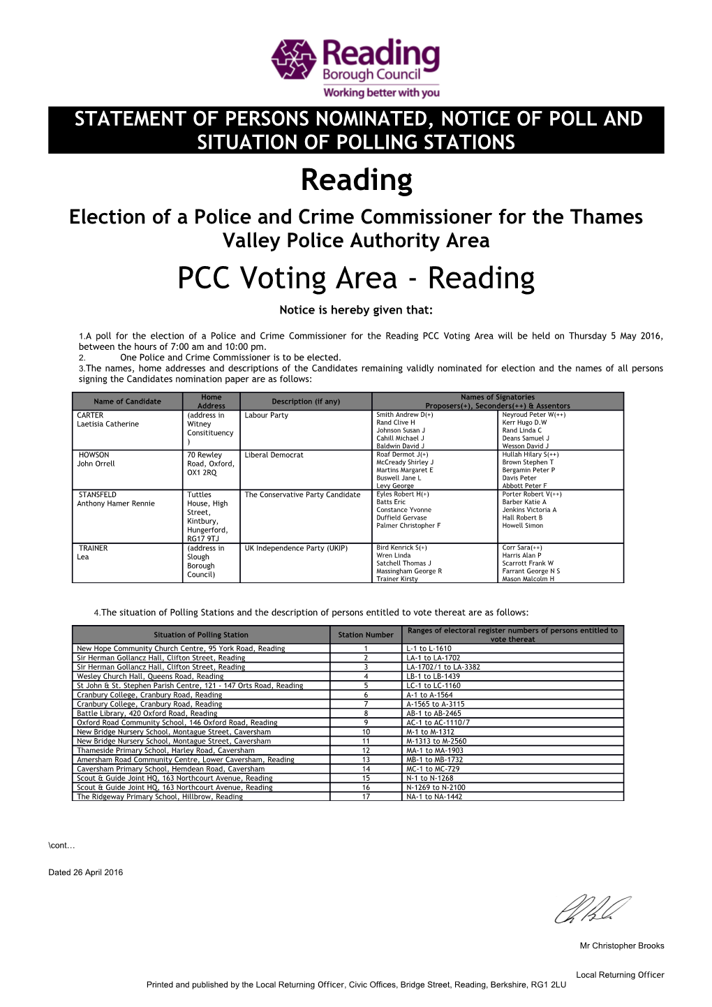 Statement of Persons Nominated, Notice of Poll and Situation of Polling Stations