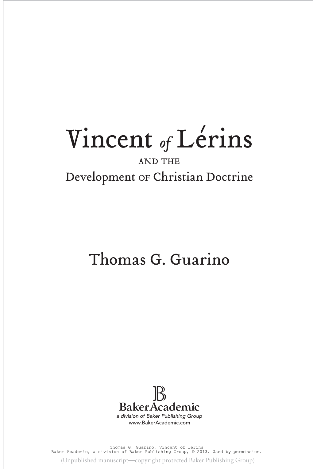 Vincent of Lérins and the Development of Christian Doctrine