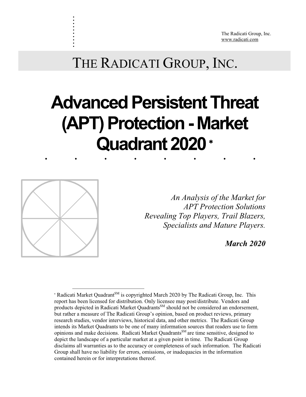 (APT) Protection - Market Quadrant 2020 *