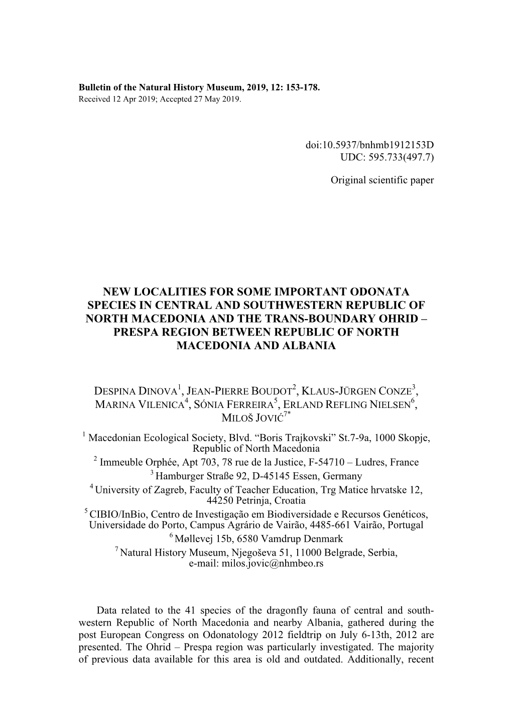 New Localities for Some Important Odonata Species in Central and Southwestern Republic of North Macedonia and the Trans-Boundary