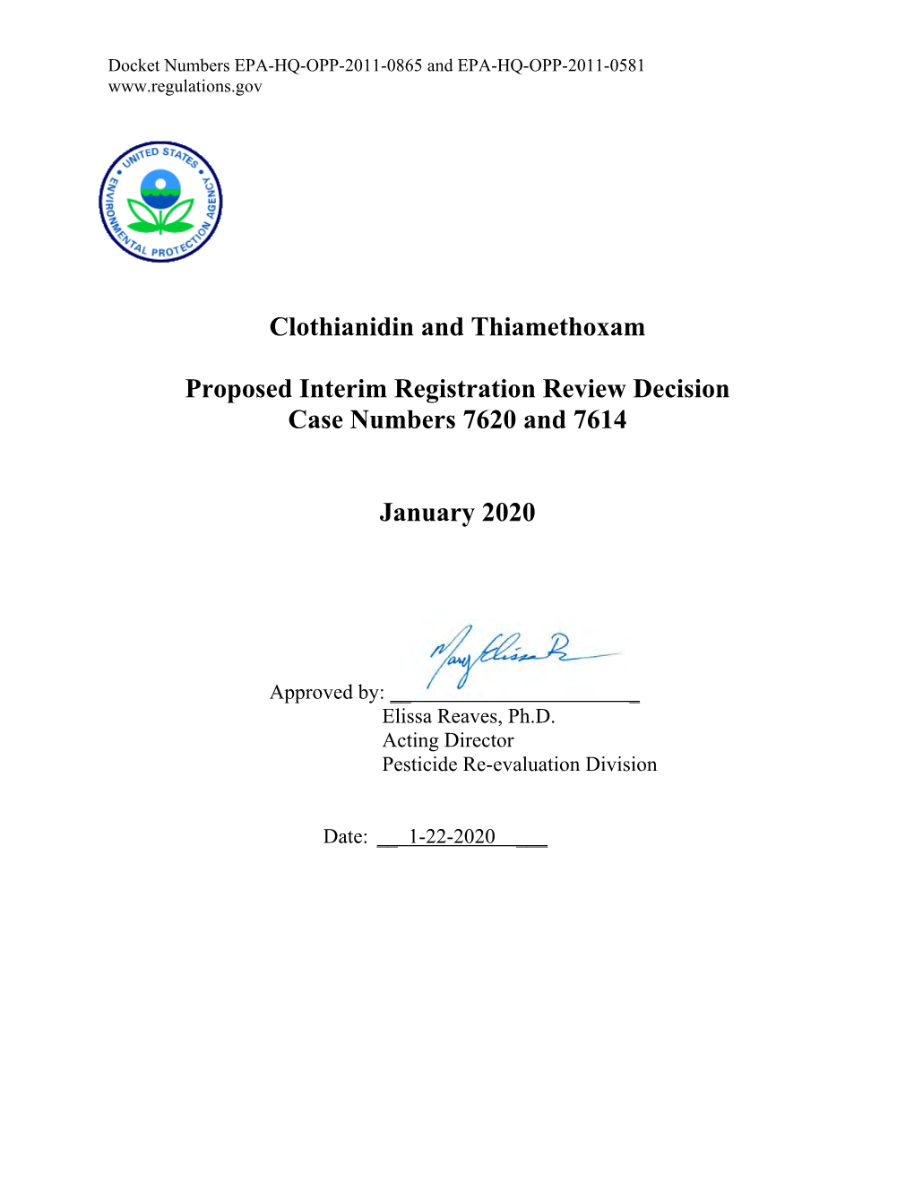 Proposed Interim Registration Review Decision for Clothianidin and Thiamethoxam