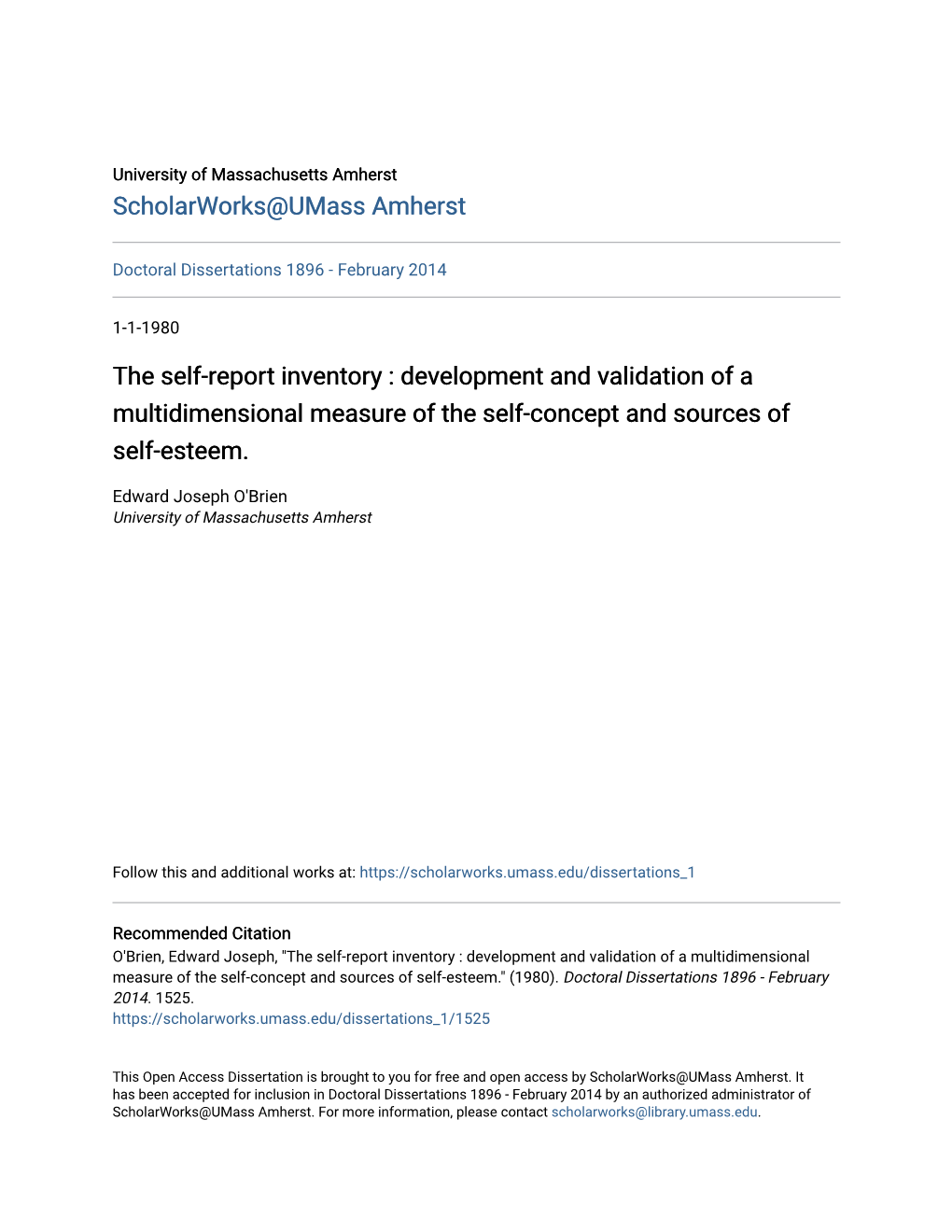 The Self-Report Inventory : Development and Validation of a Multidimensional Measure of the Self-Concept and Sources of Self-Esteem