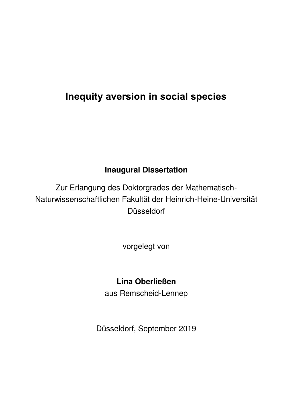 Inequity Aversion in Social Species