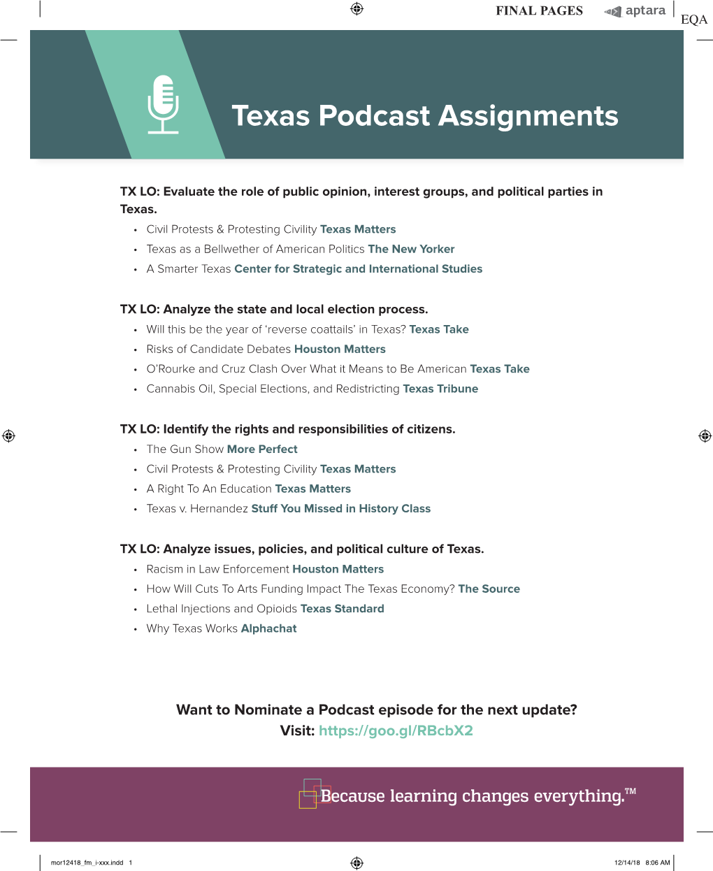 Texas Podcast Assignments