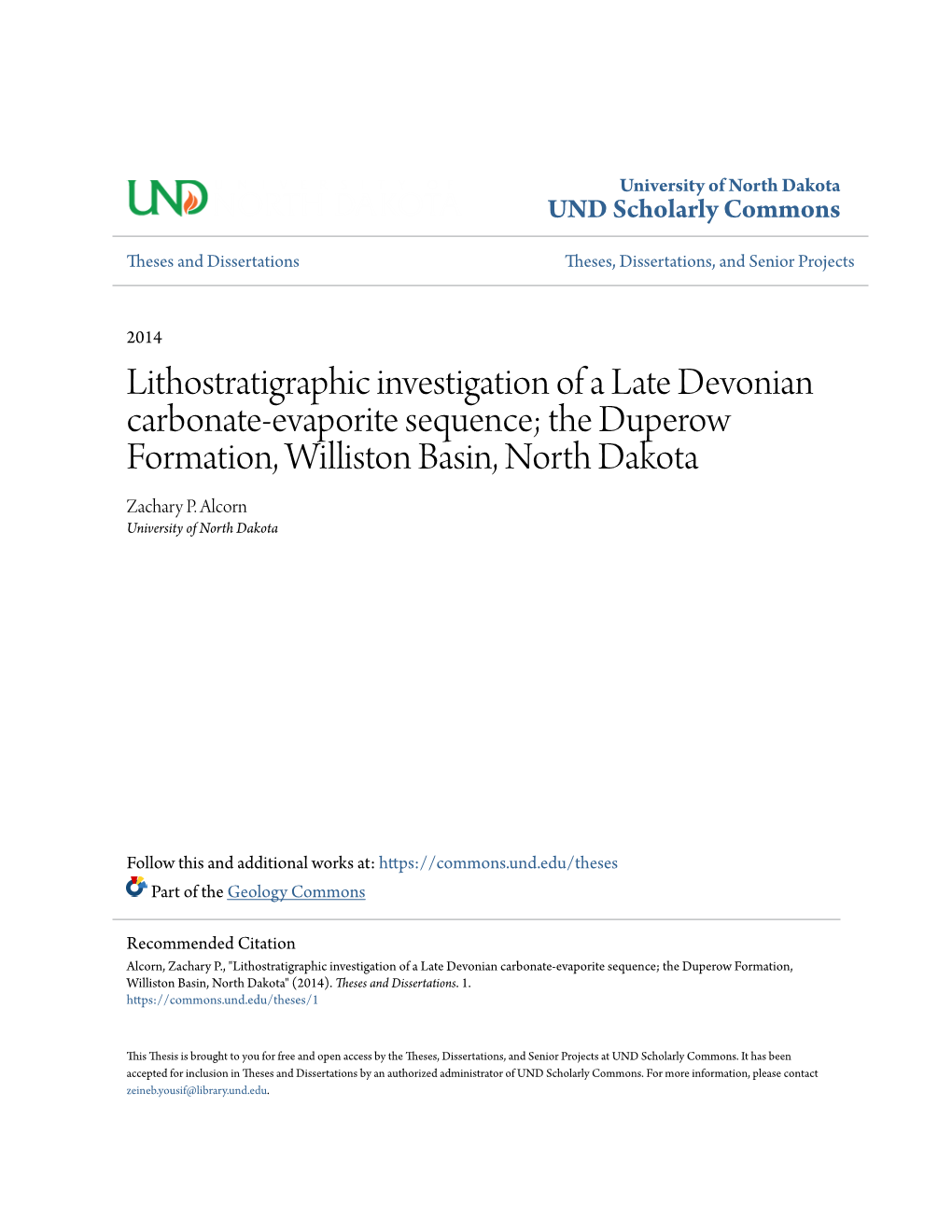 The Duperow Formation, Williston Basin, North Dakota Zachary P