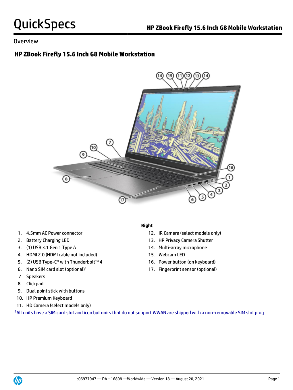 HP Zbook Firefly 15.6 Inch G8 Mobile Workstation