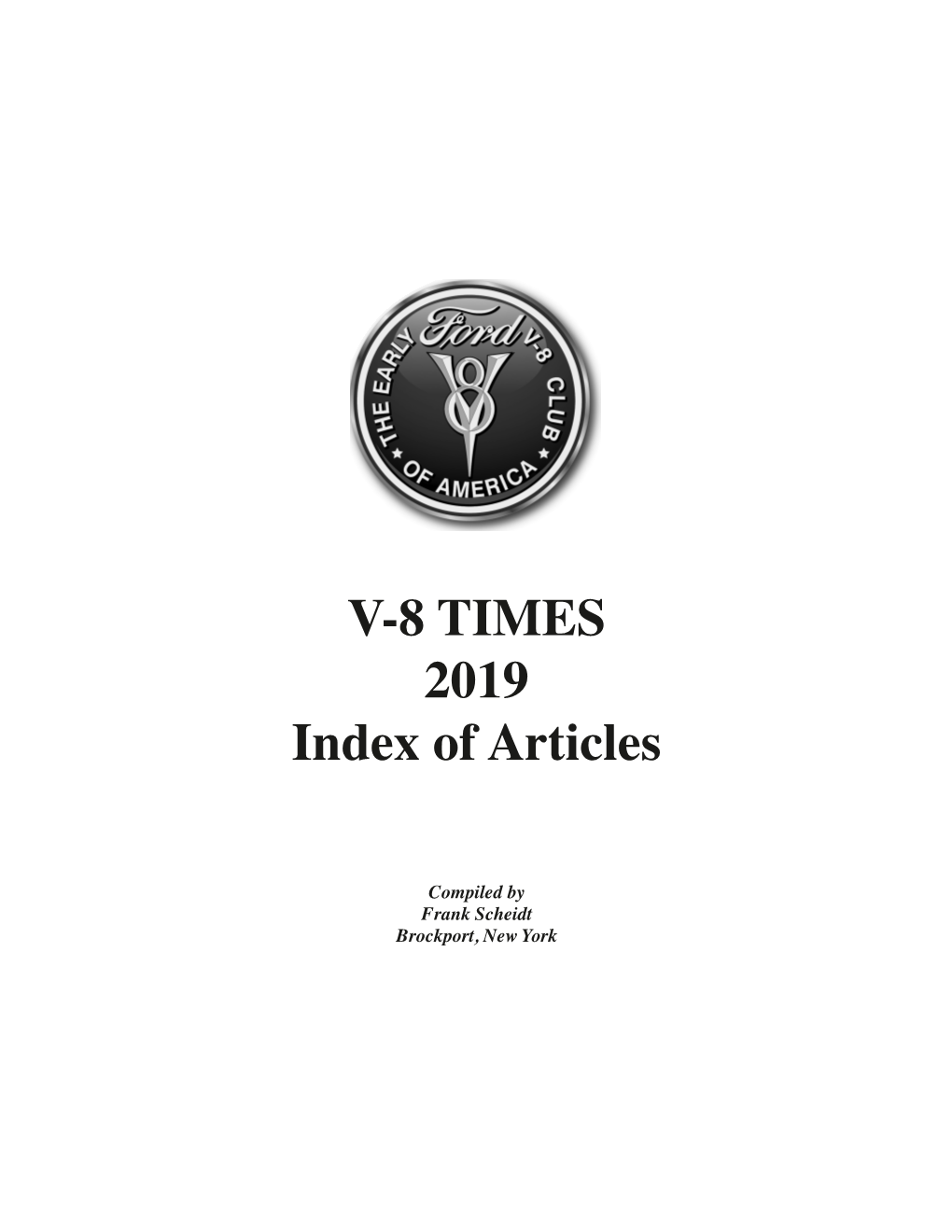 V-8 TIMES 2019 Index of Articles