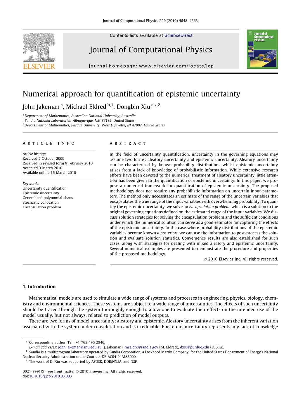 Numerical Approach for Quantification of Epistemic Uncertainty