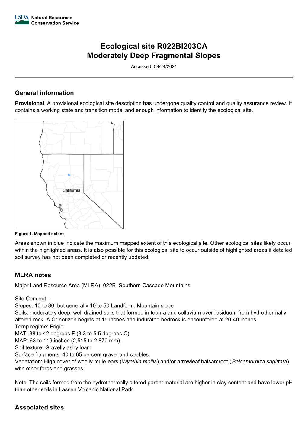 Ecological Site R022BI203CA Moderately Deep Fragmental Slopes