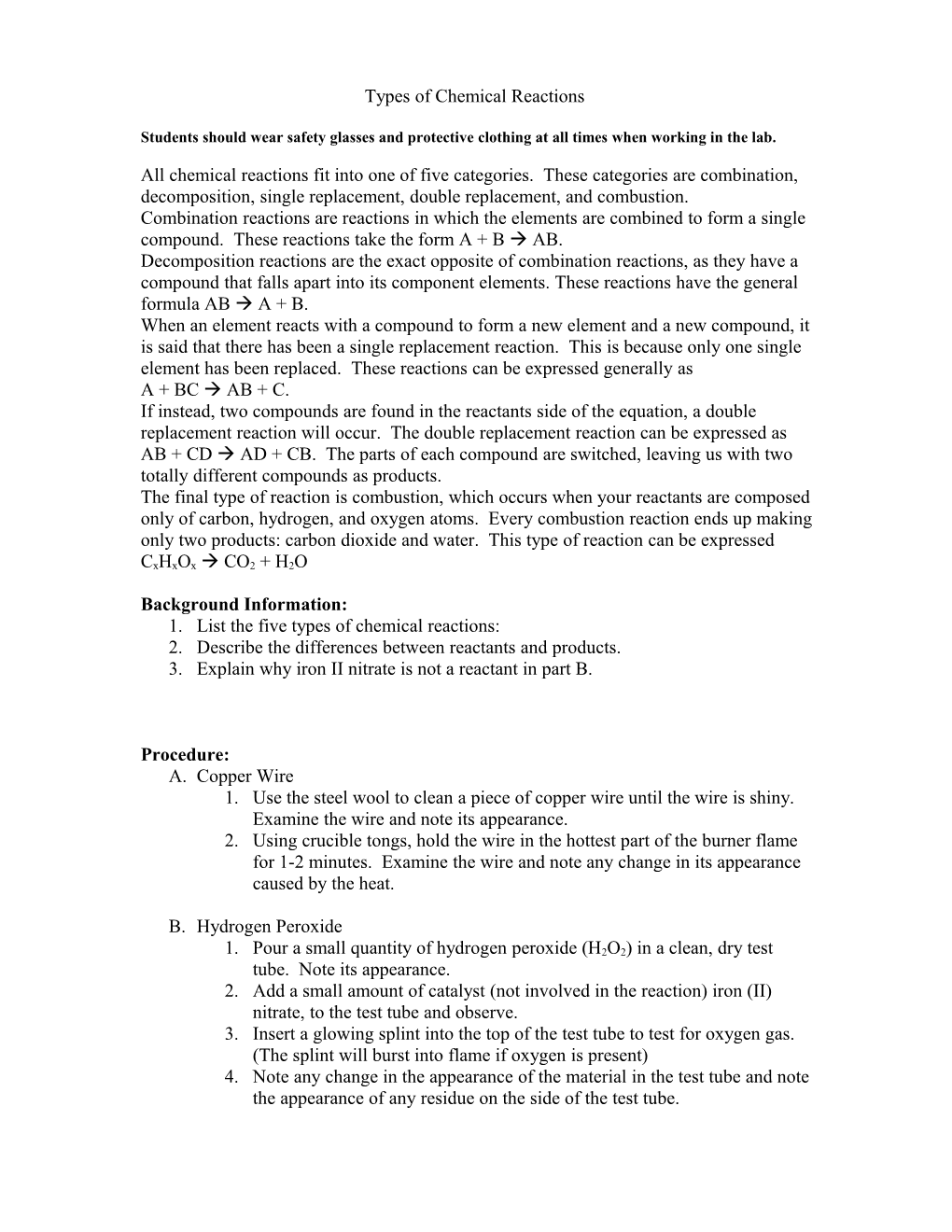 Types of Chemical Reactions s1