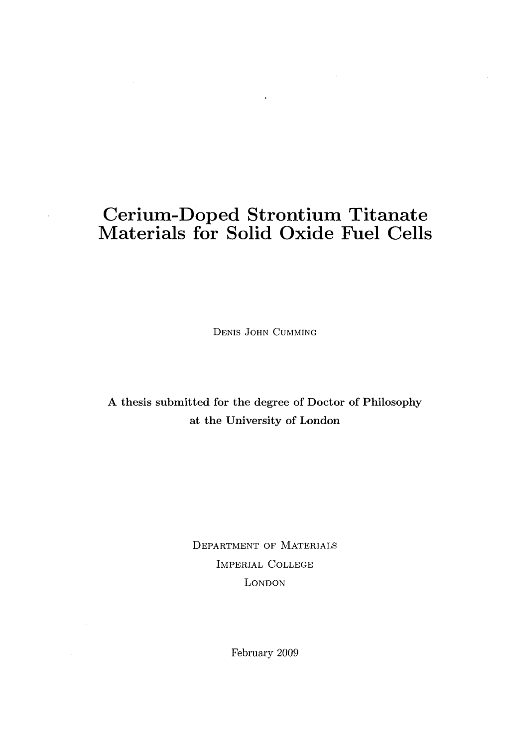 Cerium-Doped Strontium Titanate Materials for Solid Oxide Fuel Cells