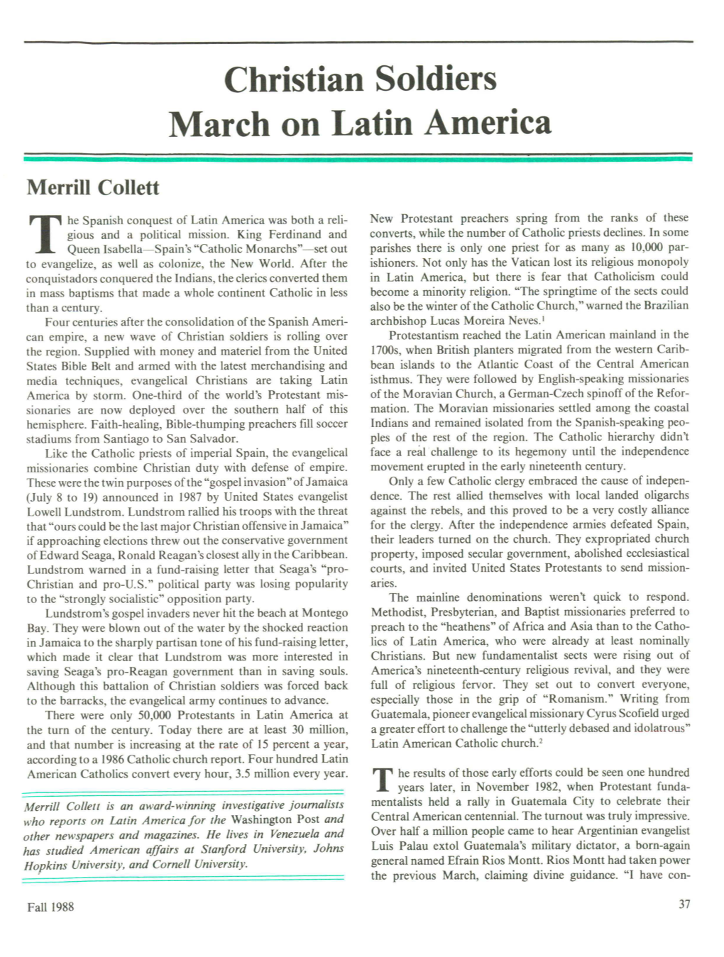 Christian Soldiers March on Latin America