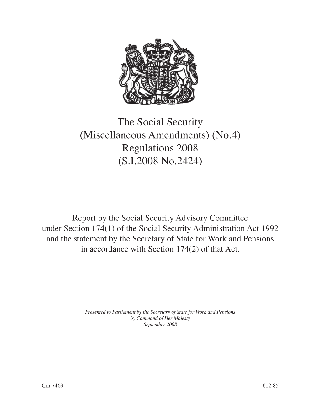 The Social Security (Miscellaneous Amendments) (No.4) Regulations 2008 (S.I.2008 No.2424)