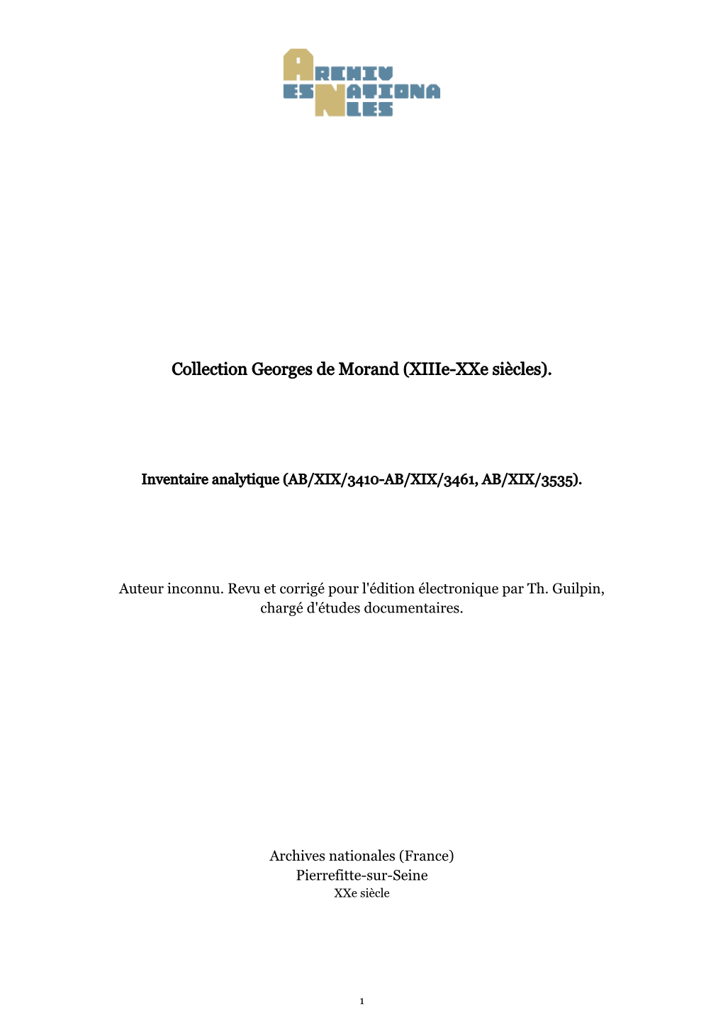 Collection Georges De Morand (Xiiie-Xxe Siècles)