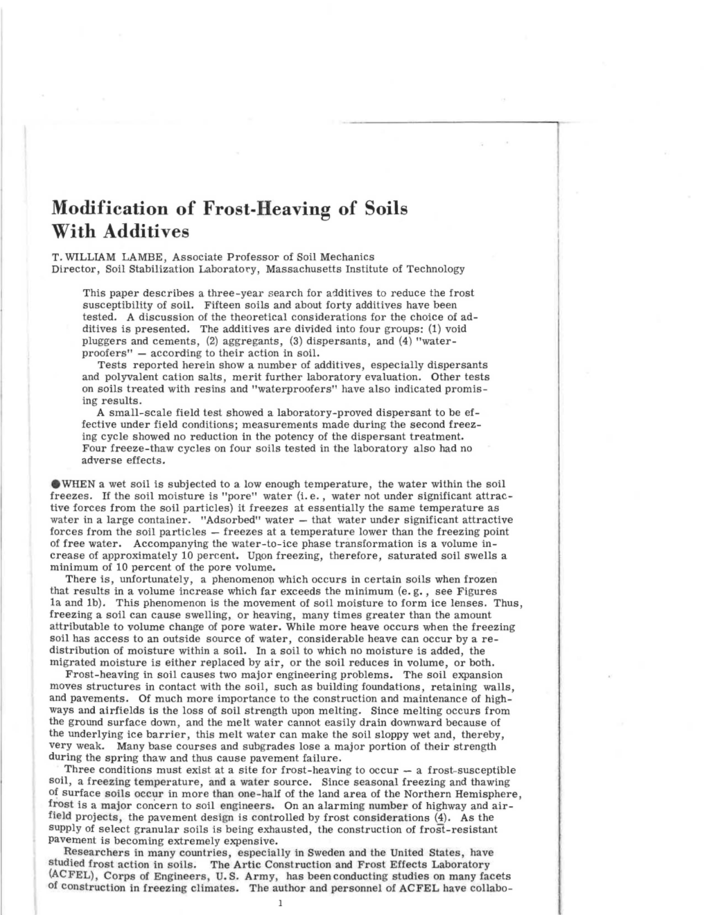 Modification of Frost-Heaving of Soils with Additives T