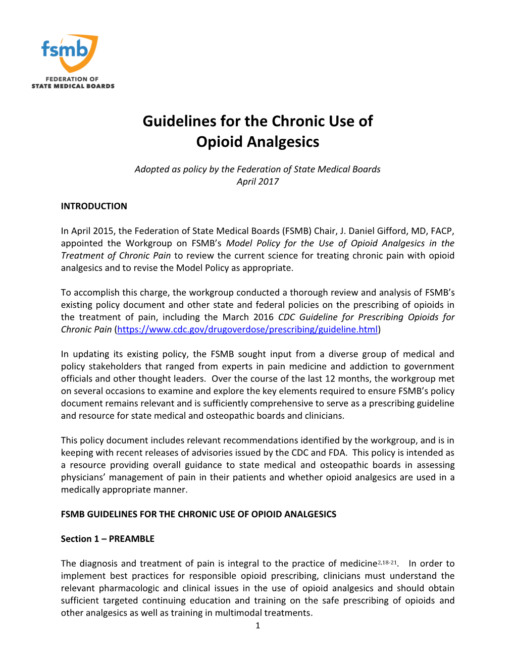 Guidelines for the Chronic Use of Opioid Analgesics