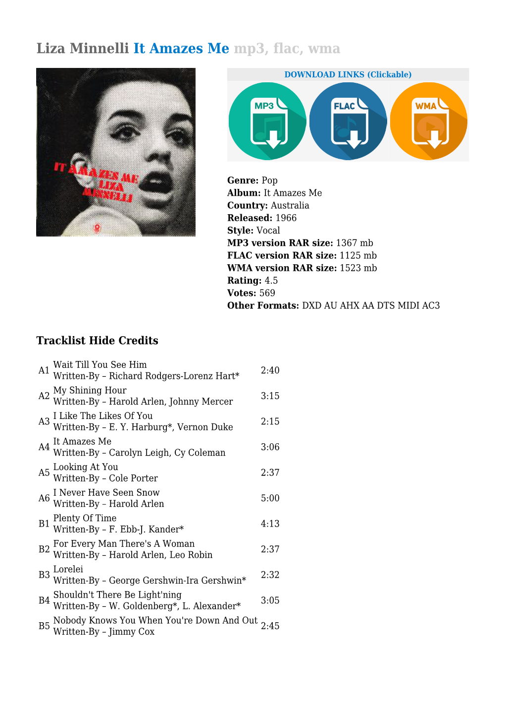 Liza Minnelli It Amazes Me Mp3, Flac, Wma