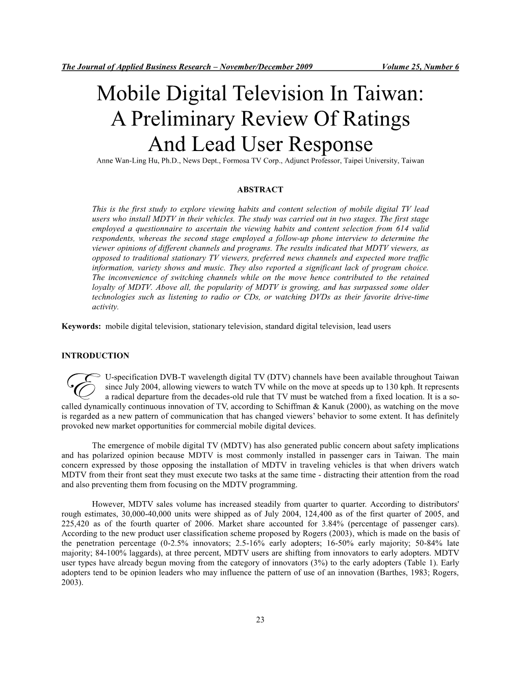 Mobile Digital Television in Taiwan