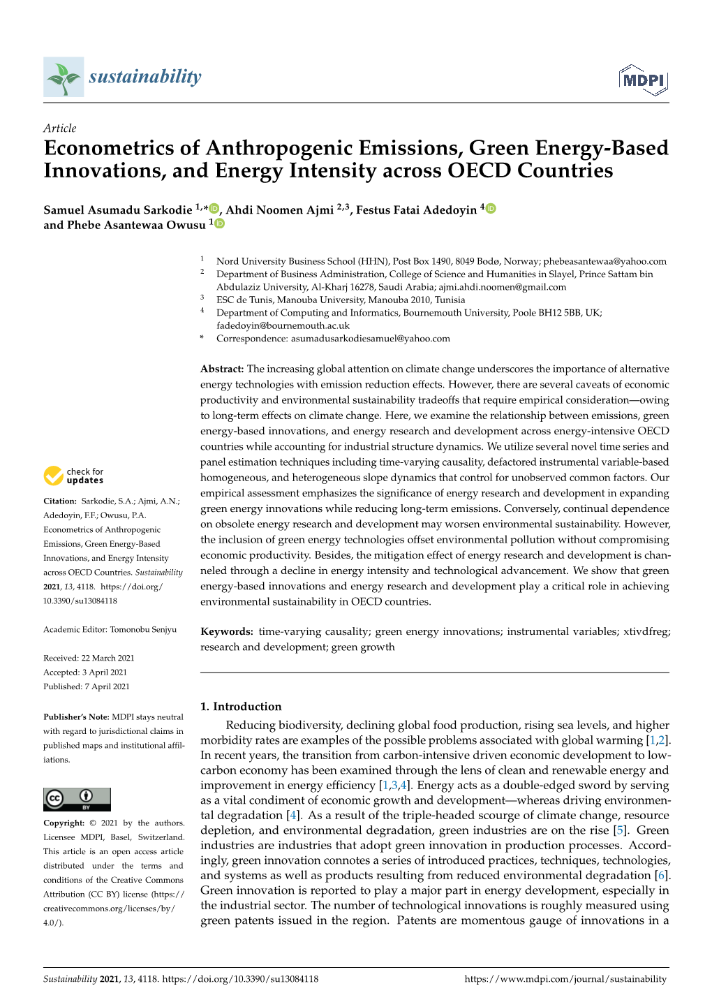 Econometrics of Anthropogenic Emissions, Green Energy-Based Innovations, and Energy Intensity Across OECD Countries