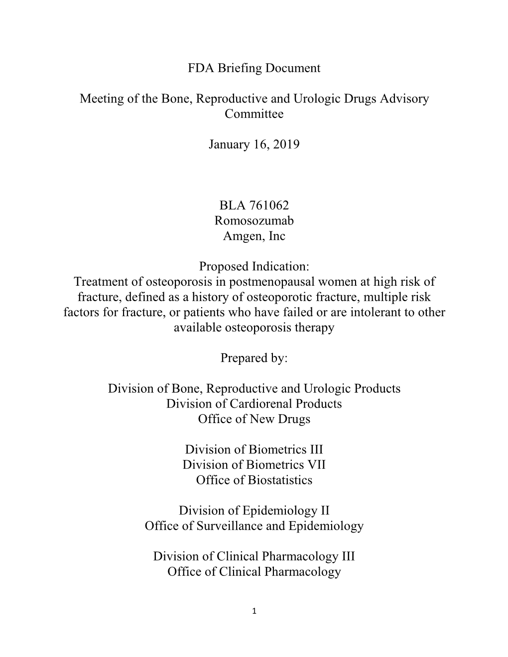 FDA Briefing Document Meeting of the Bone, Reproductive and Urologic