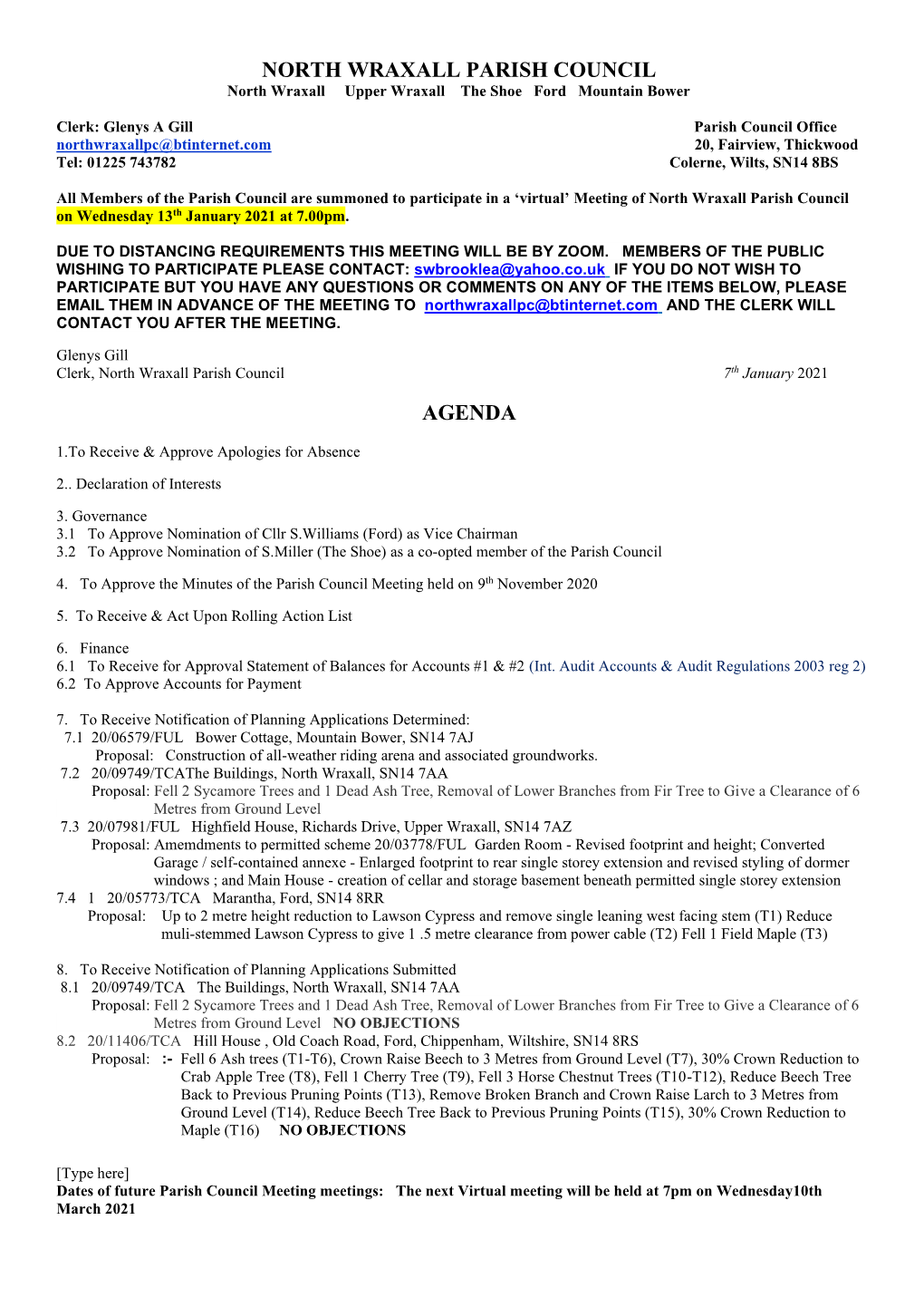 North Wraxall Parish Council Agenda