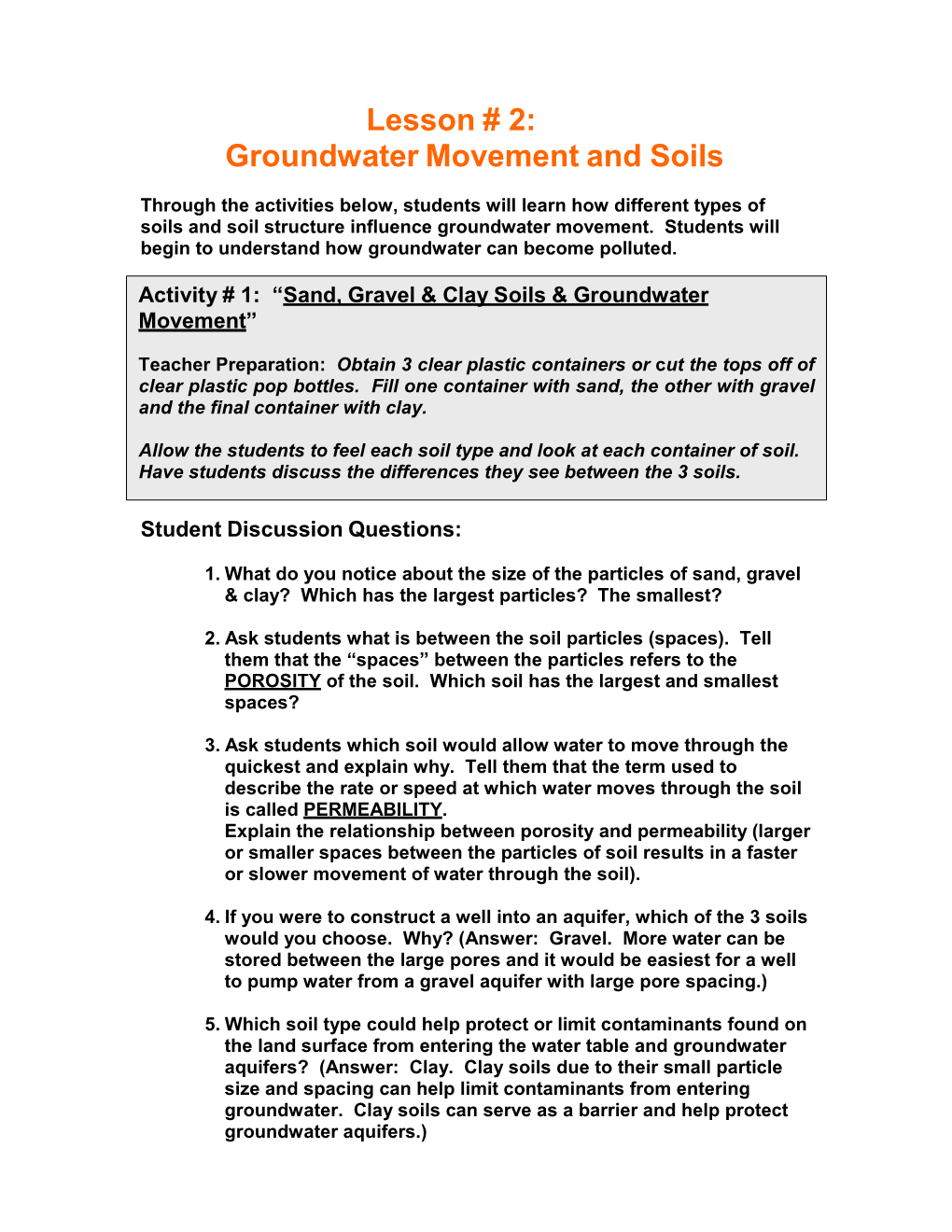 Groundwater Movement and Soils