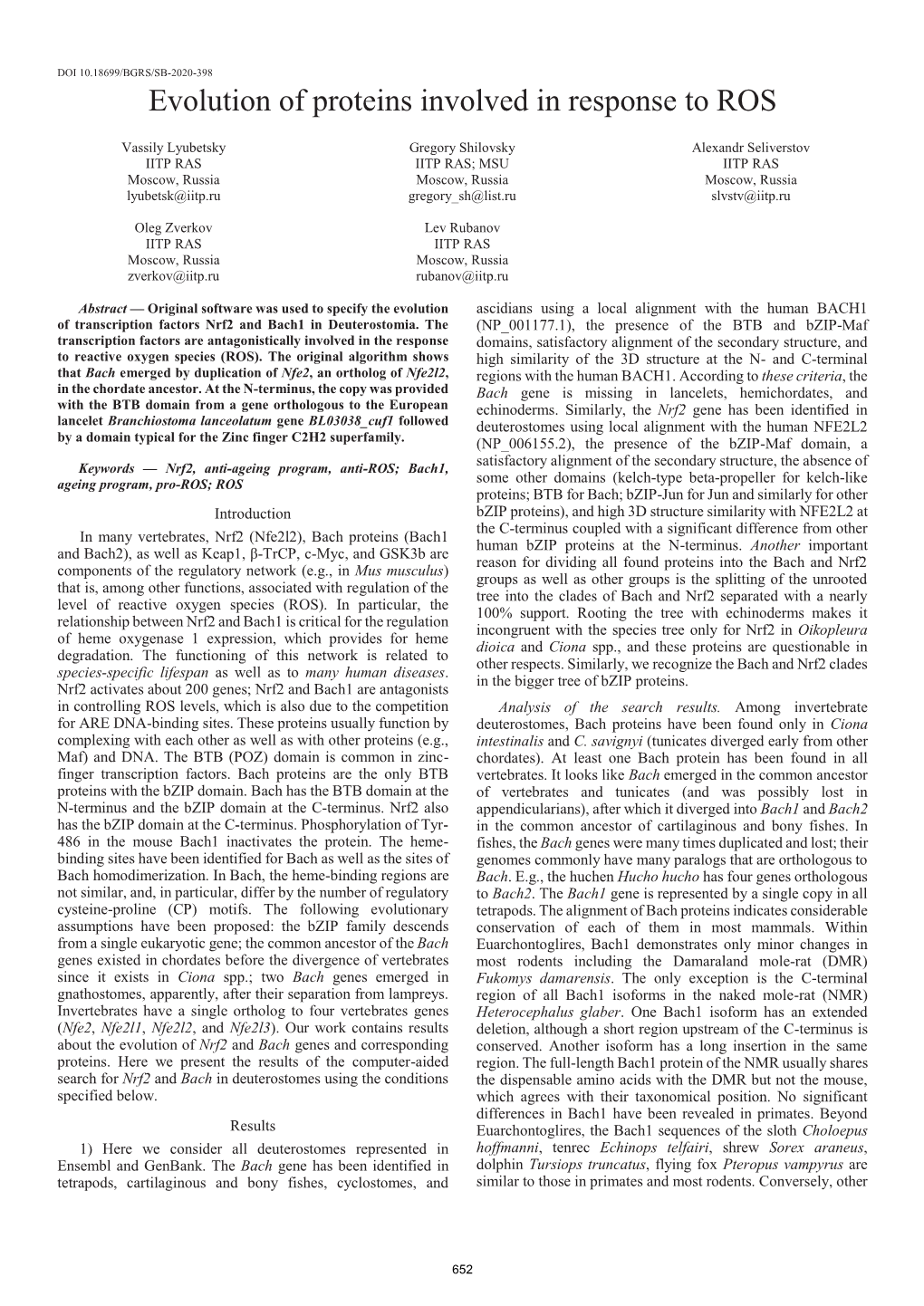 Evolution of Proteins Involved in Response To