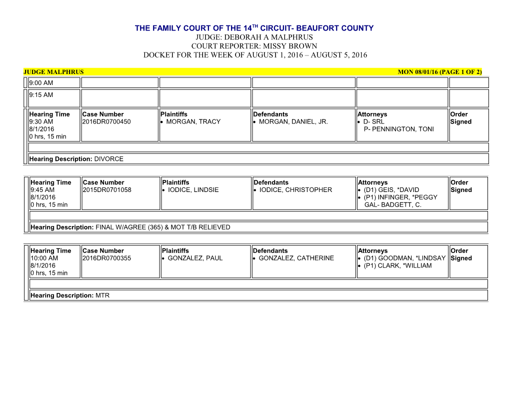 Judge Malphrus Mon 08/01/16 (Page 1 of 2)