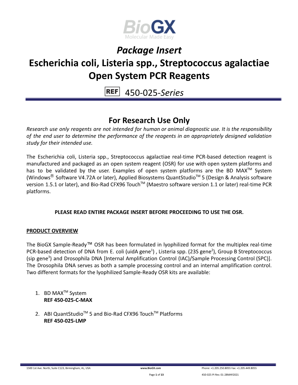 450-025-Series Escherichia Coli, Listeria Spp., Streptococcus