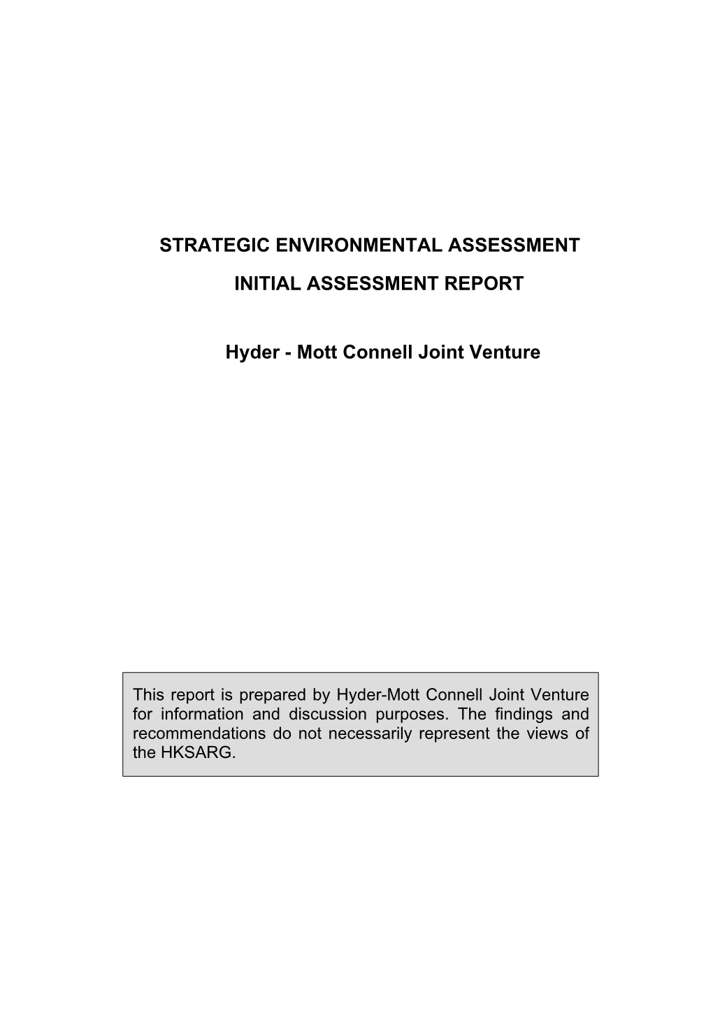 Strategic Environmental Assessment Initial Assessment Report