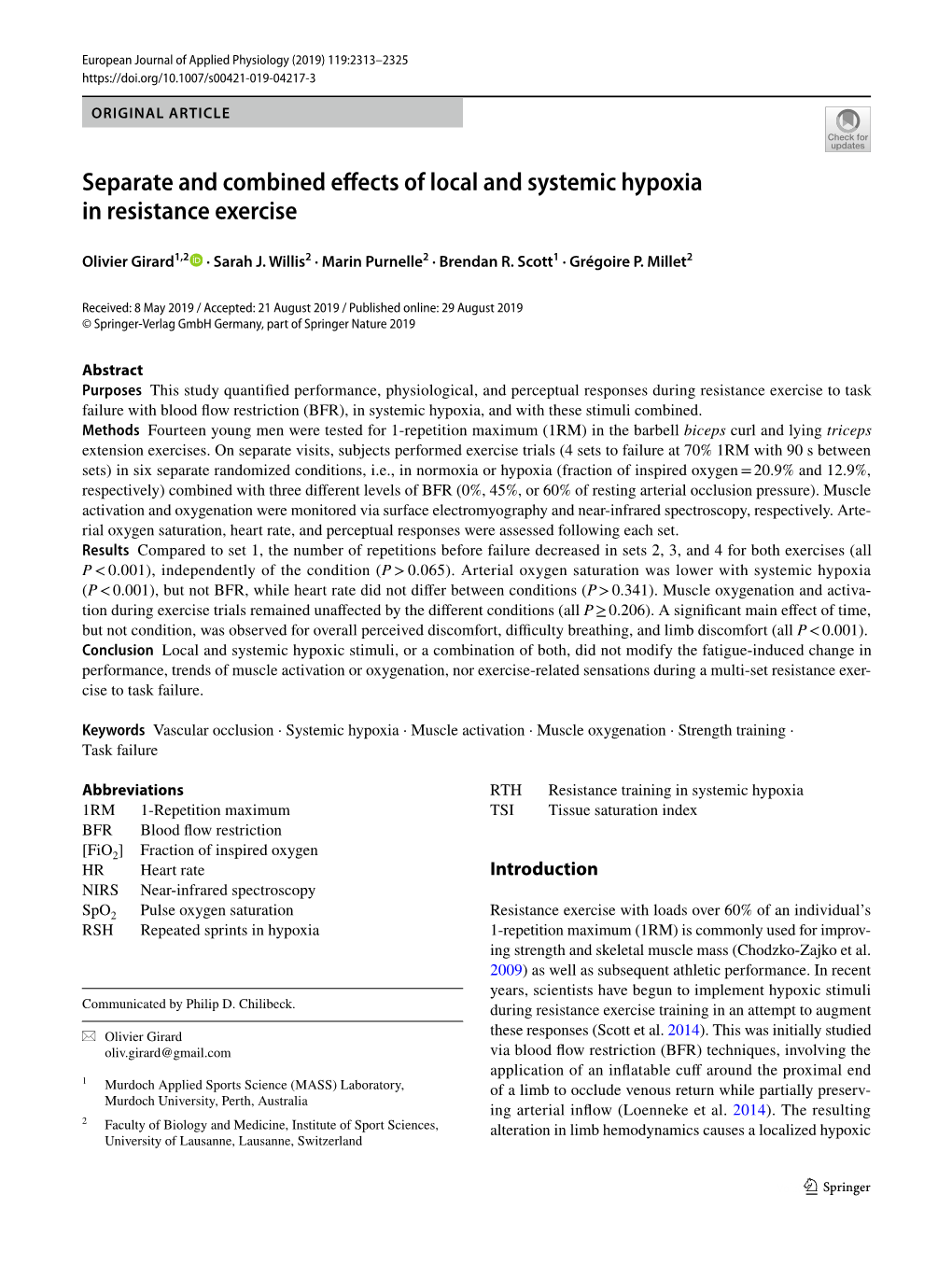 Separate and Combined Effects of Local and Systemic Hypoxia In