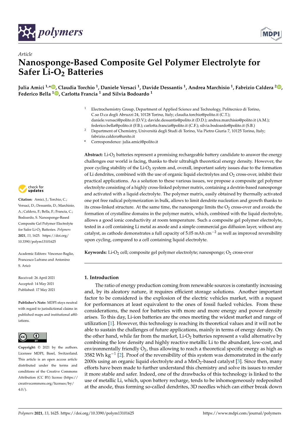 Nanosponge-Based Composite Gel Polymer Electrolyte for Safer Li-O2 Batteries